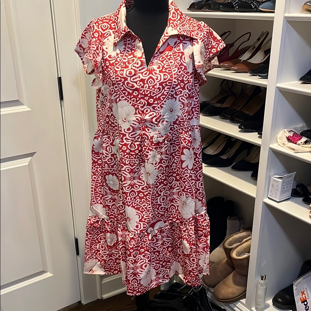 Red and White Floral Dress